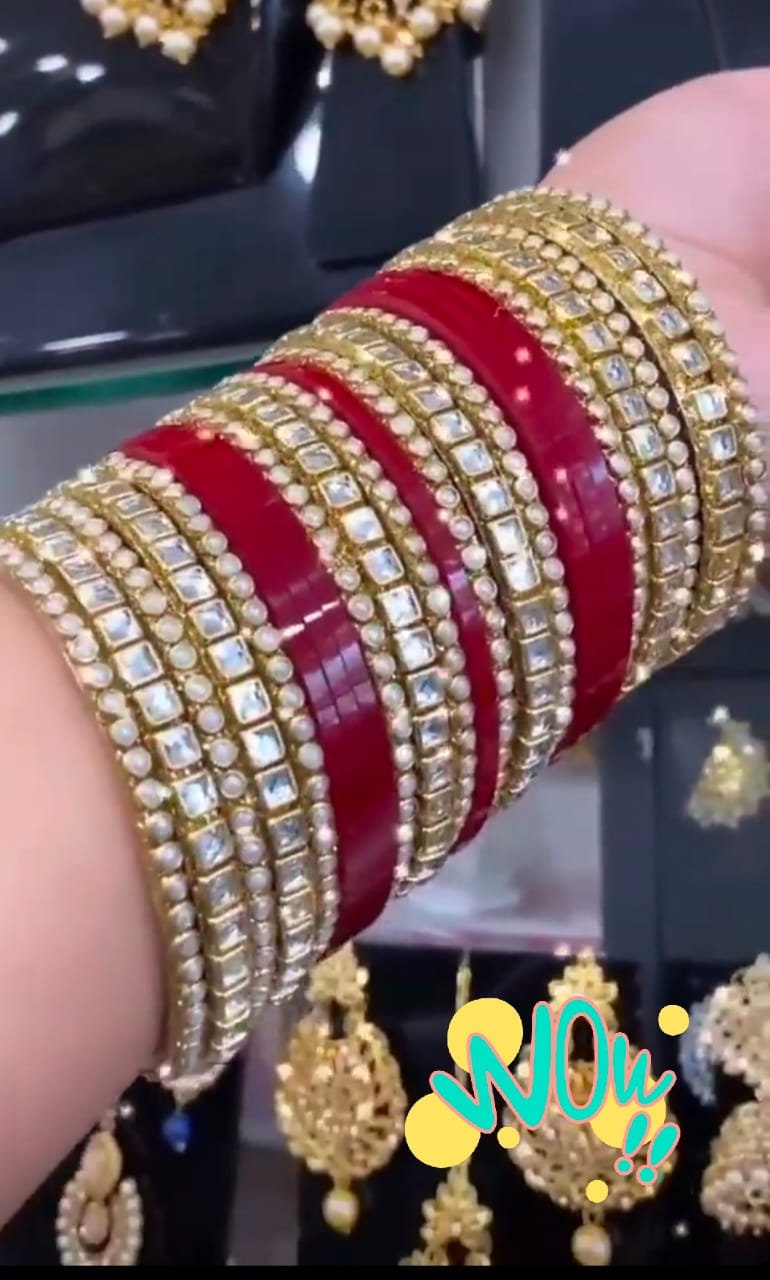 Classic Dulhan Both Hands Bangles Set Fashion Beads Stones Metal