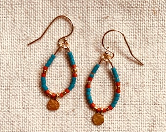 Mini Beaded Teardrop Earrings | Miyuki Bead and Gold Hoop Earrings | Boho Jewelry | Jewelry for Women | Gift for Women | Turquoise Jewelry