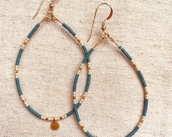 Large Beaded Hoop Earrings | Miyuki Bead and Gold Hoop Earrings | Boho Jewelry | Jewelry for Women | Gift for Women | Gold Jewelry