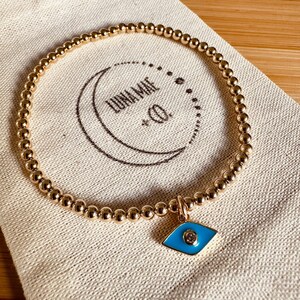 One Custom Evil Eye Blue Charm and Gold Filled Bead Bracelet | Greek Jewelry | Bracelet Stack | Friendship Bracelet | Protection | Gift