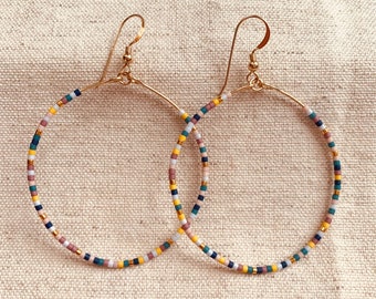 Large Beaded Hoop Earrings | Miyuki Bead and Gold Hoop Earrings | Boho Jewelry | Jewelry for Women | Gift for Women | Gold Jewelry