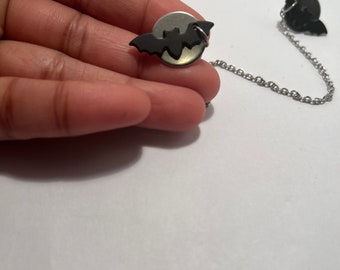 Bat in full moon collar pins