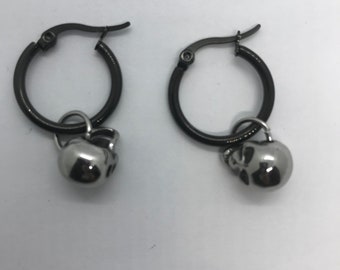 Stainless Steel Hoops with Skull Earrings - Unisexual