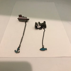 Titanic Boat with Anchor, Cat with Fish Enamel Pins, Novelty Gifts