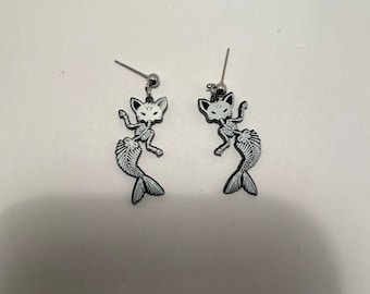 Cat skeleton mermaid earrings