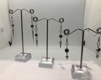 Gothic Strass Spikes, Edelstahl Goth Ohrringe, Punk Ohrringe