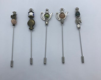 Hat Pins, Stick Pins, Hijab Pins, with Clutch, the Office, Pam's Teapot- Select your favourite one