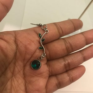 Stainless Steel green glass drop Earrings with Vines, Elven earrings, Eowyn