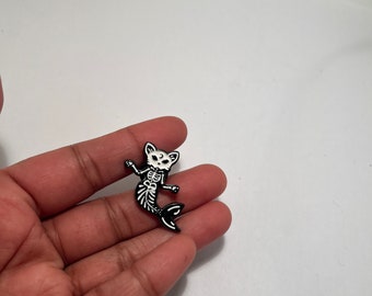 Cat skeleton mermaid enamel pin