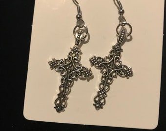 Nancy D. inspired antique silver cross earrings