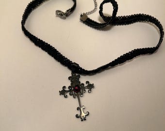 Gothic Black Stainless Steel Cross choker