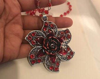 Tudor Rose Inspired Necklace, Beaded Red Necklace