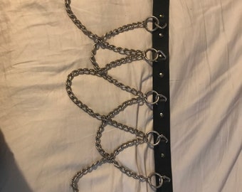 Black Leather Gothic Belt with Chains, Unisexual