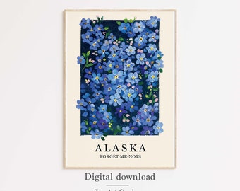 Digital DOWNLOAD| Alaska State Flower Wall Art | Flowers Wall Art | Vintage Wall Art | Illustrated Wall Decor | Floral Art | PRINTABLE Art