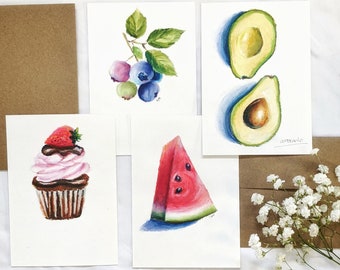 Hand made Cards Kraft envelope included Original Hand painted Postcards 100/% hand painted Fruits Postcards