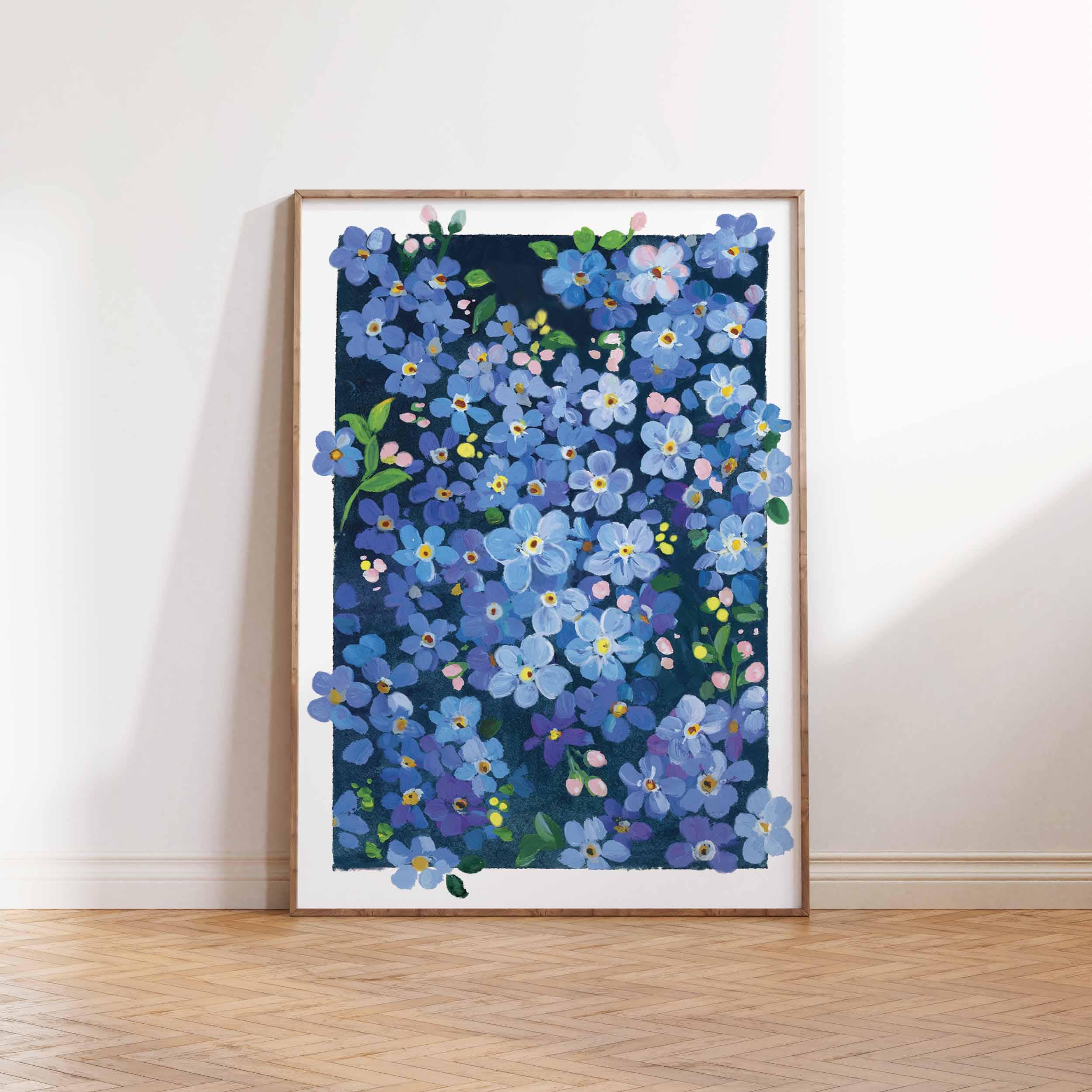 Forget-me-not Gouache Painting: Botanical Floral Art, 5x7 Handmade