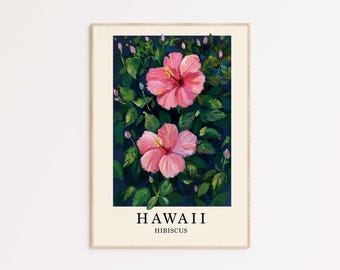 Hibiskusgouachemålning: Konsttryck med Hawaii State Flower