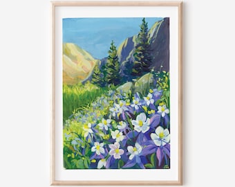 Blue Columbine Flower- Colorado landscape in spring