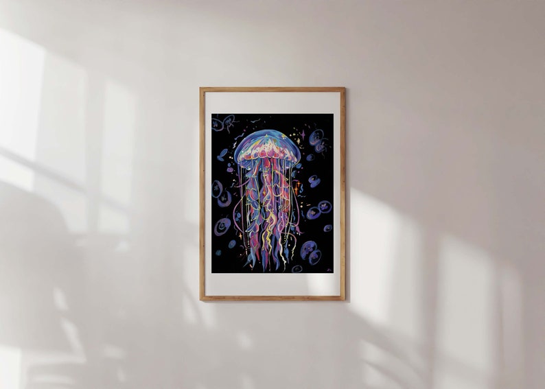 Vibrant Jellyfish Ethereal Seascape Painting Jellyfish Wall Art Unique