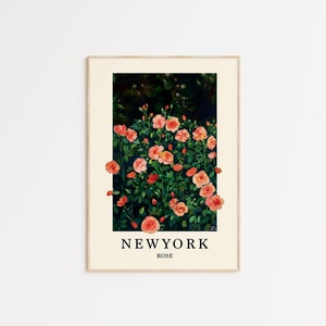 New York Rose Art Print: gouachebloem, muurdecoratie slaapkamer