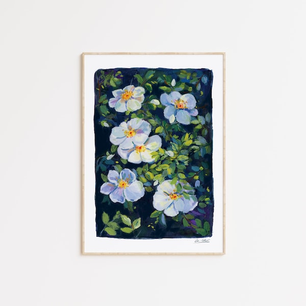 Gouache art print- Cherokee roses print- Art print- Wildflowers art- White flowers art- Flower Art- Floral Painting - Housewarming