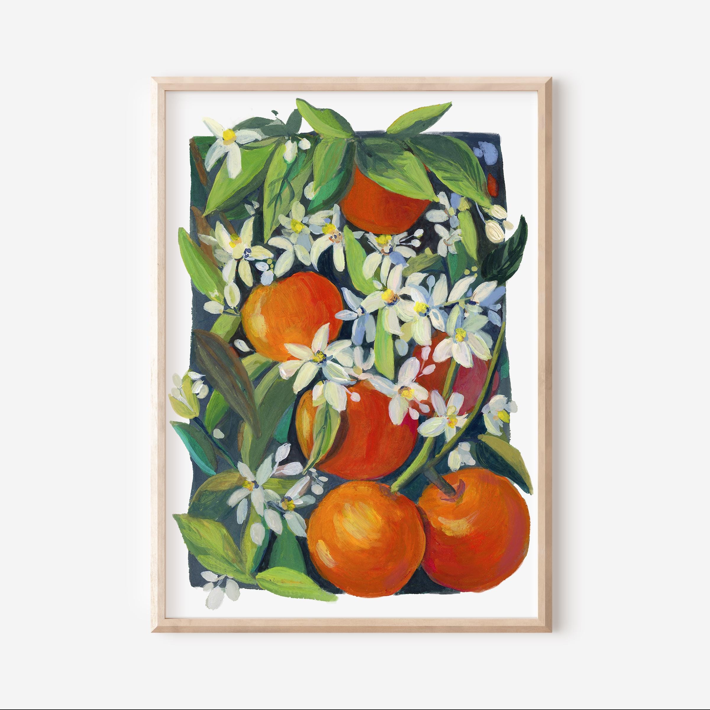 Florida Orange Blossom Art Print: Vibrant Gouache Painting, Summer