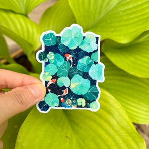 Vinyl Sticker- Koi fish pond- Glitter Sticker - White border sticker - Koi fish sticker - Durable sticker- Waterproof Sticker