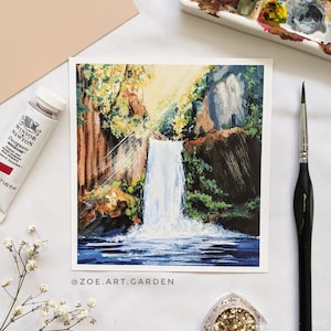 Waterfall Gouache Art Print: Nature Wall Decor