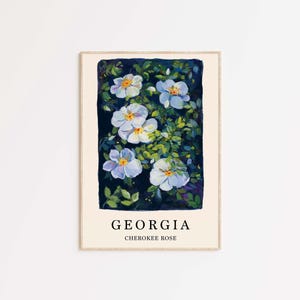 Cherokee Rose Art Print: Georgia State Flower Gouache Painting