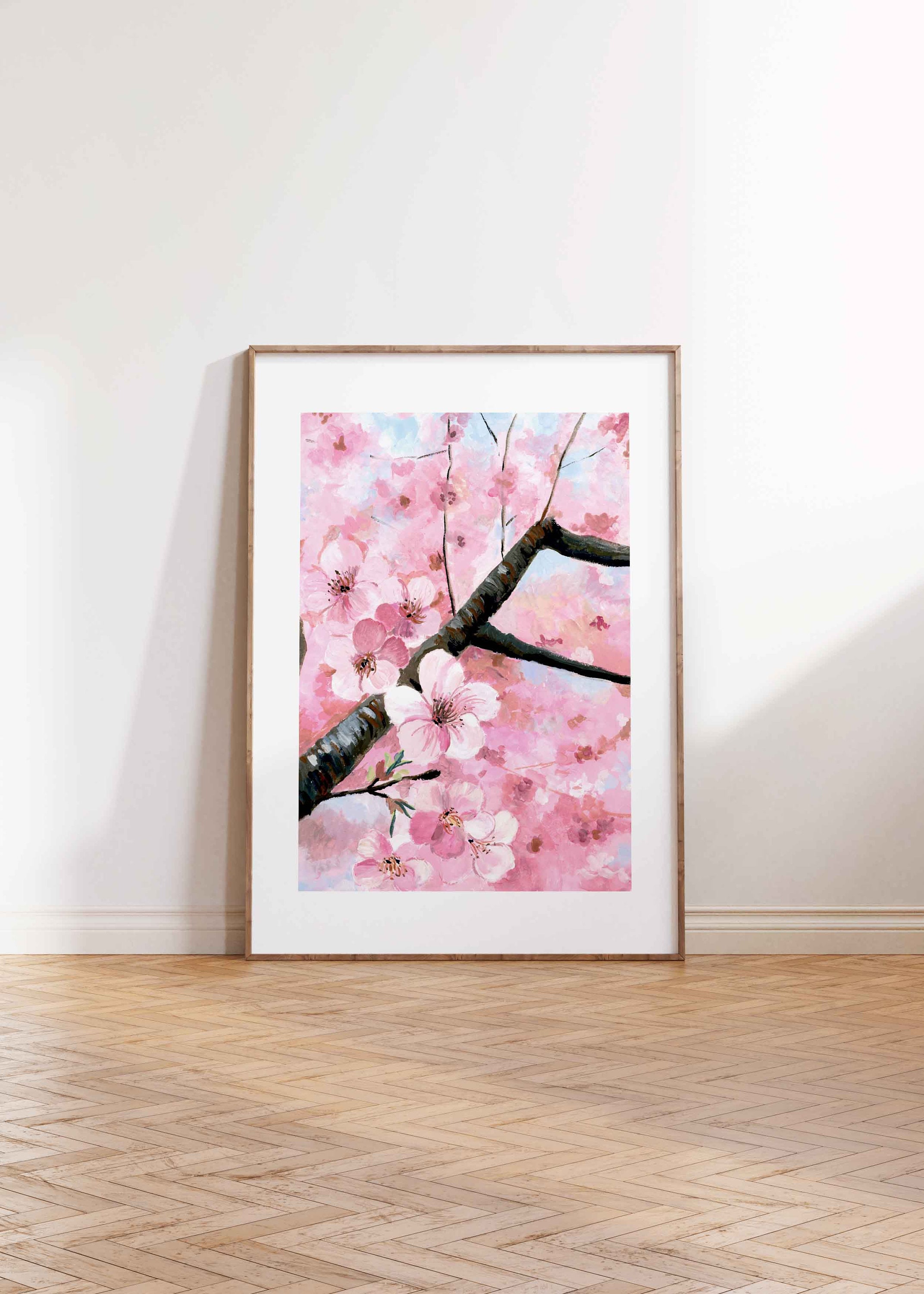 Pink Cherry Blossom Gouache Art Print: Spring Floral Wall Decor - Etsy