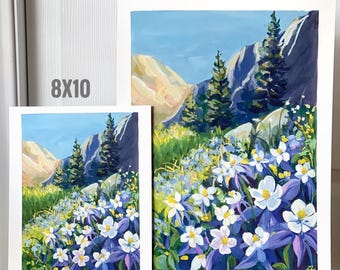 森の絵画「小春ブナ森」 春のコロラド風景 - コロンバイン グアッシュ画 - 山のアート