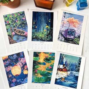 2025 Art Calendar on Wood Stand: 5x7 Gouache Monthly Desk Calendar