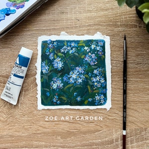 Flower Gouache Painting - Forget-Me-Nots Art Print -Nature Floral Artwork - State Flowers Series- Wildflower Art Print- Square Art Print