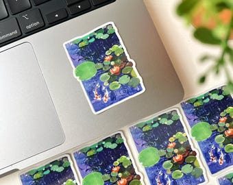 Koi Fish Sticker, Glitter Pond Design - Waterproof Vinyl Decal