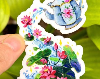 Vinyl Sticker - Lotus Koi Fish Illustration with White Border