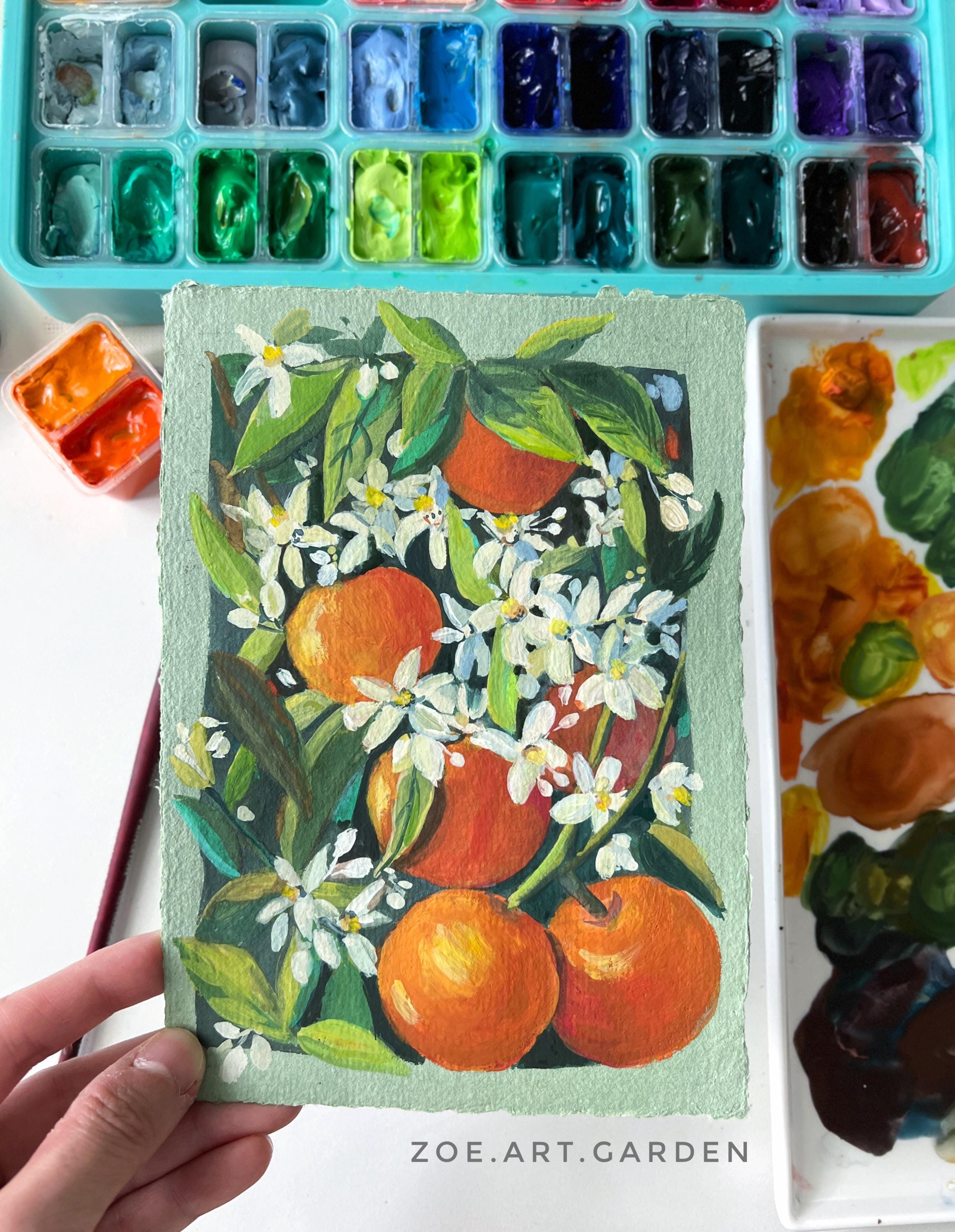 Original Gouache Painting- Orange Blossom Art- Florida States