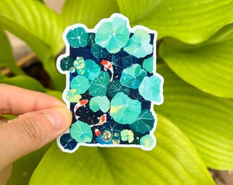 Koi Fish Vinyl Sticker, Glitter Pond Design - Waterproof and Durable
