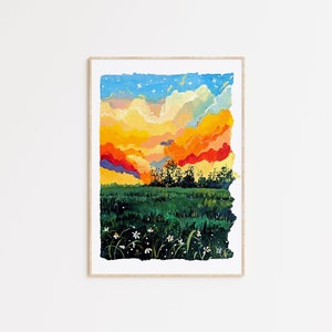 Gouache painting- Rainbow Sky- Illustrations art- Sky art print- Vibrant painting- Nature art- Cloud Art- Wall art decor- Housewarming