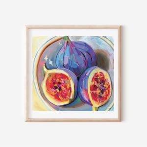 Corloful Fig Art Print –Fruit Painting for Kitchen Decor– Pink and Purple Fig Illustration-Fruit Wall Art– Cottagecore Kitchen Print