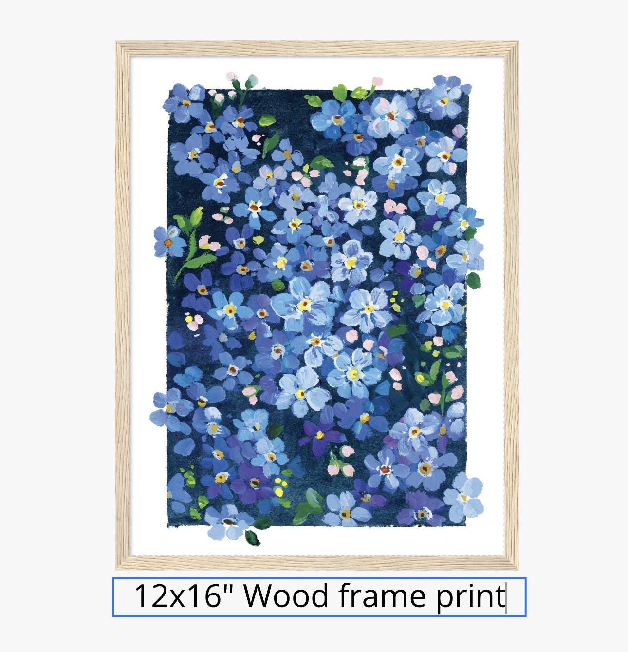 Forget-me-not Gouache Painting: Botanical Floral Art, 5x7 Handmade