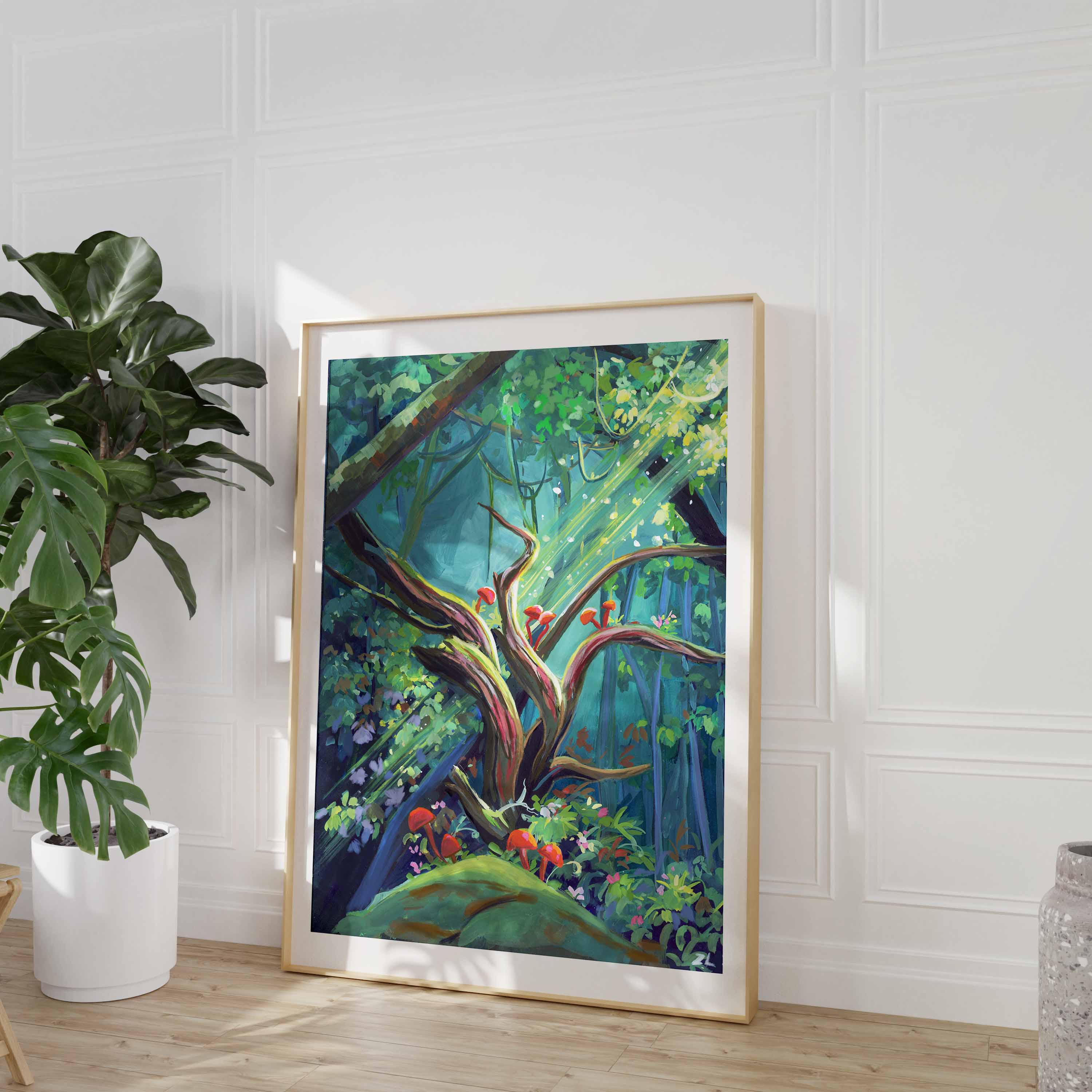 オリジナルグアッシュ絵画：魔法の森の風景画（6 x 8インチ） - Etsy 日本