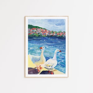 Cheerful Ducks in a Sunny Day Art Print Adorable Home Decor & Nursery Accent- Cute Animal Illustration for a Vibrant- Playful Atmosphere