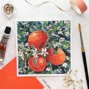 Orange Gouache Painting Art Print: Kitchen Botanical Wall Decor