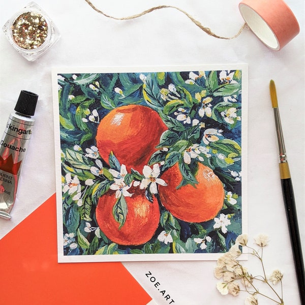 Peinture à la gouache Impression d'art à la gouache - Peinture d'oranges - Peinture de fruits - Impressions d'oranges pour la décoration de cuisine - Impression botanique - Art mural de cuisine