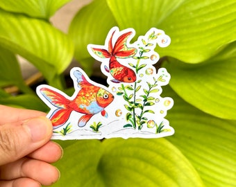 Glitter Golden Koi Fish Sticker: Waterproof Vinyl Art Decal