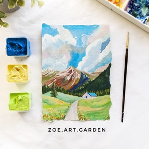 Gelatin Sky Gouache Painting: Landscape Art Print, 5x7