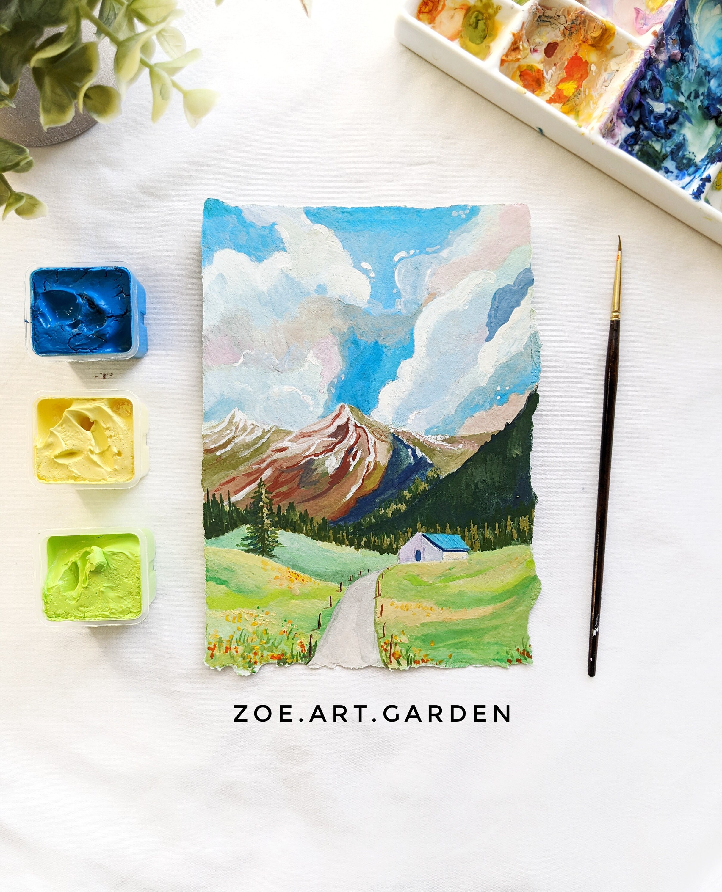 ゼラチンスカイグアッシュ絵画：風景画アートプリント、5x7 - Etsy 日本