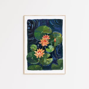 Lotus Flower Gouache Painting Art Print: Tranquil Zen Wall Decor