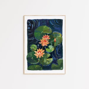 Lotus Pond Study II- Illustration art - Lotus art- Gouache painting- Bedroom decor- Magical Art print- Wall Art Print- Art prints- Gift art