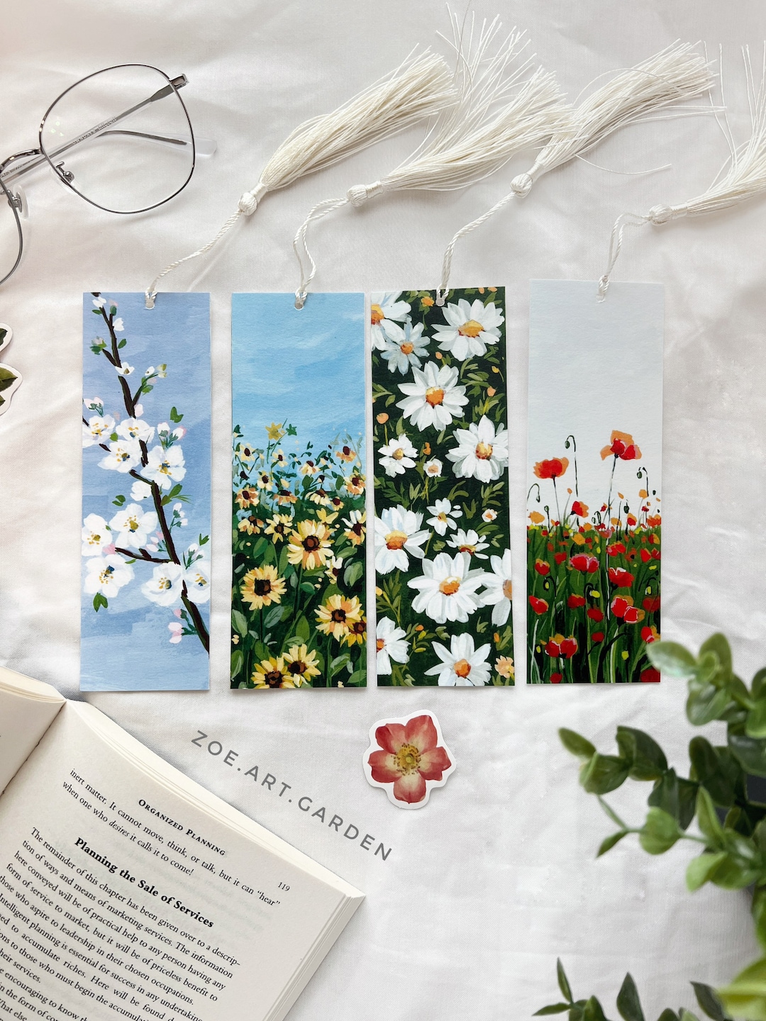 Four Seasons Bookmarks - Set of Four- Bookmark Art- Gift for